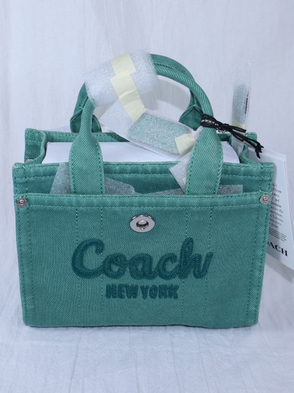 COACH Denim Cargo Tote 26 Mini Mint/Teal Handbag Crossbody NWT